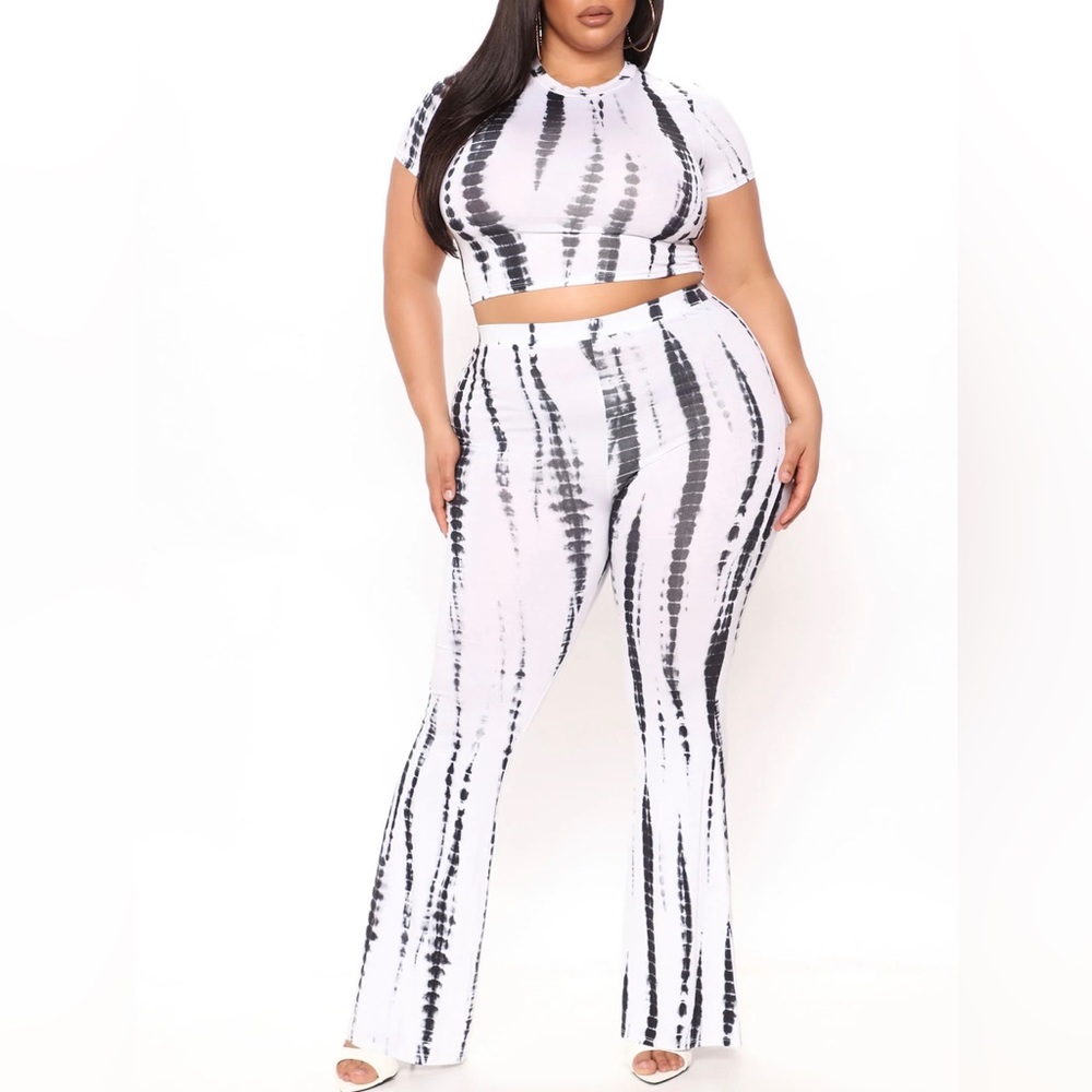 Fashion Nova Tie Dye Matching Pant Set In White and Black SZ XL